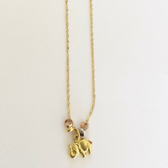14K Solid Gold Mini Small Elephant Dainty Necklace